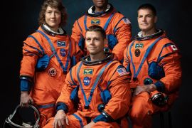 NASA astronauts (left to right) Christina Koch, Victor Glover, Reid Wiseman, Canadian Space Agency Astronaut Jeremy Hansen. [Josh Valcarcel/NASA]