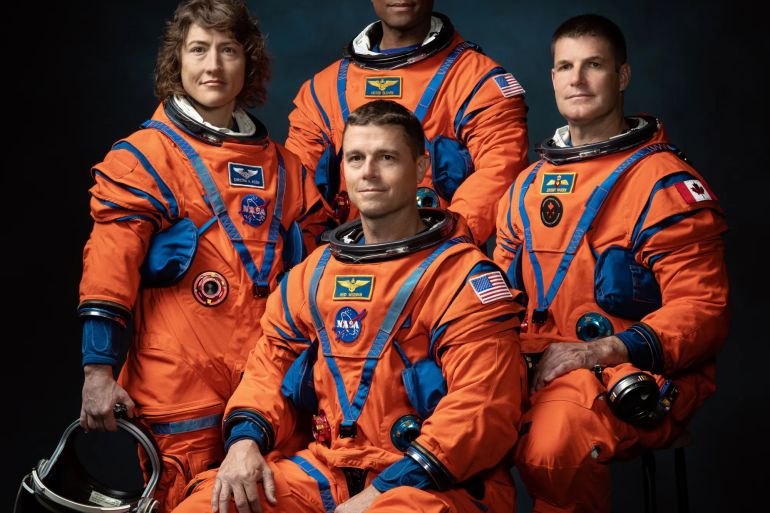 NASA astronauts (left to right) Christina Koch, Victor Glover, Reid Wiseman, Canadian Space Agency Astronaut Jeremy Hansen. [Josh Valcarcel/NASA]